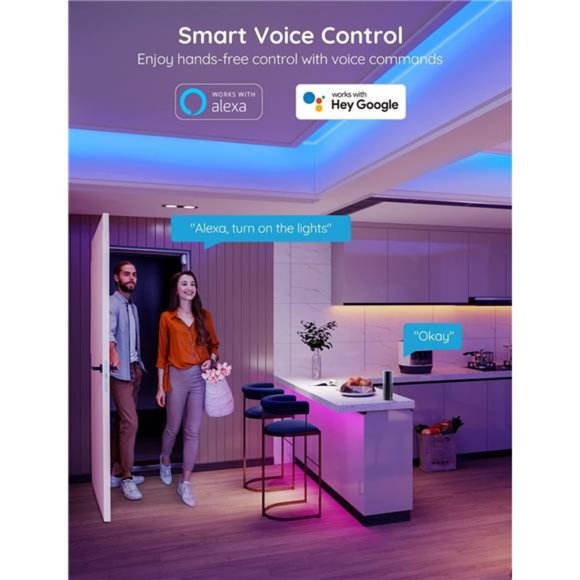 Smart WiFi LED Strip Lights, 50ft RGB Led Strip Lighting Work with Alexa - Picture 5 of 6